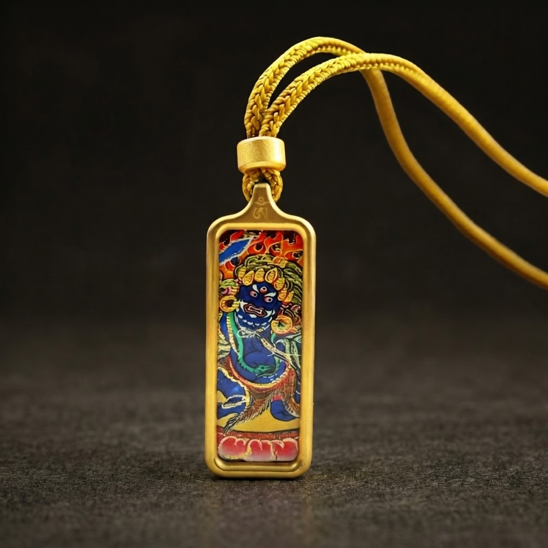Acala (Blue Form) Hand-Painted Thangka Pendant | Fierce Protector Deity Amulet Against Harm & Obstacles image 3