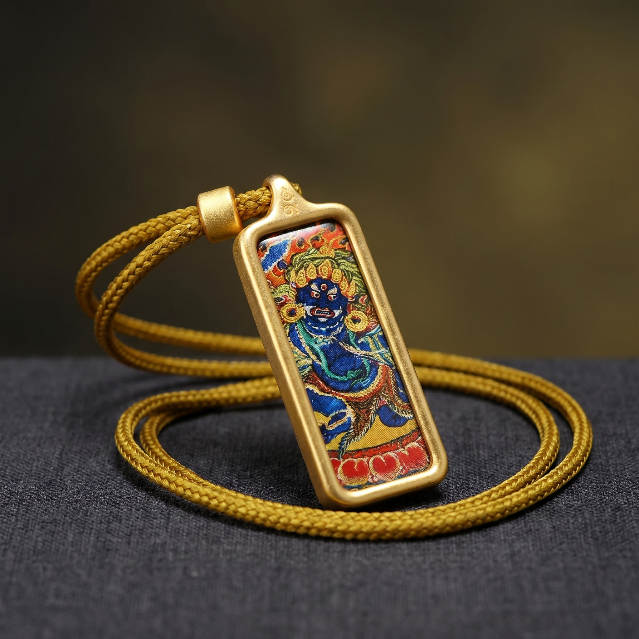 Acala (Blue Form) Hand-Painted Thangka Pendant | Fierce Protector Deity Amulet Against Harm & Obstacles image 4