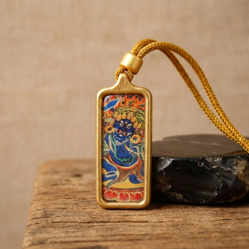 Acala (Blue Form) Hand-Painted Thangka Pendant | Fierce Protector Deity Amulet Against Harm & Obstacles image 5