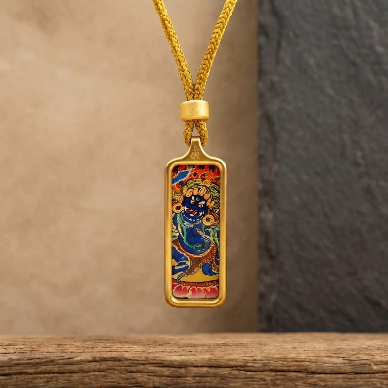 Acala (Blue Form) Hand-Painted Thangka Pendant | Fierce Protector Deity Amulet Against Harm & Obstacles image 6
