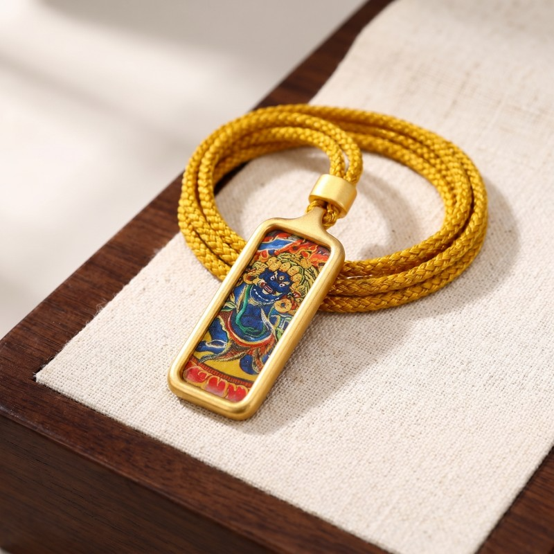 Acala (Blue Form) Hand-Painted Thangka Pendant | Fierce Protector Deity Amulet Against Harm & Obstacles image 7