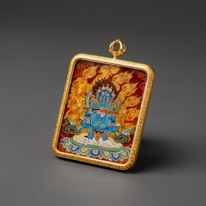 Acala (Immovable Protector) Hand-Painted Thangka Pendant | Amulet Against Harm & Obstacles image 3