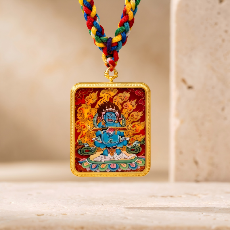 Acala (Immovable Protector) Hand-Painted Thangka Pendant | Amulet Against Harm & Obstacles image 4