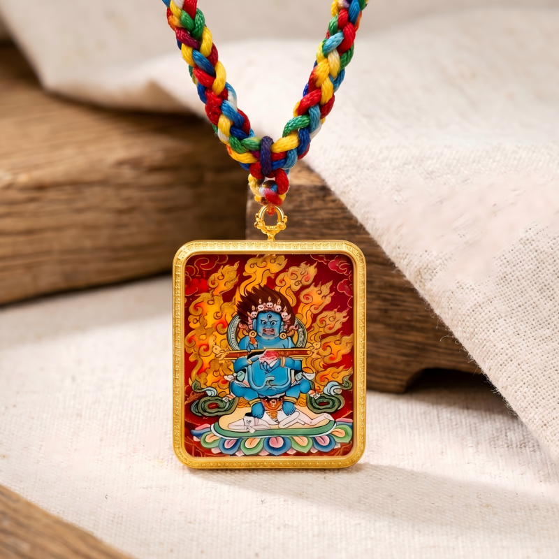 Acala (Immovable Protector) Hand-Painted Thangka Pendant | Amulet Against Harm & Obstacles image 5