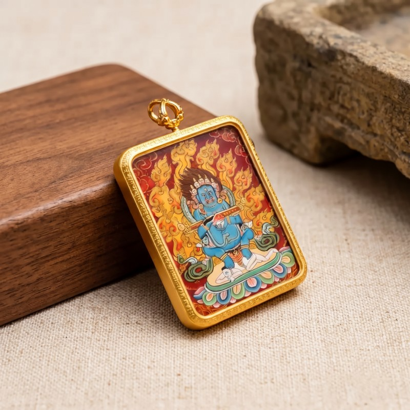 Acala (Immovable Protector) Hand-Painted Thangka Pendant | Amulet Against Harm & Obstacles image 6