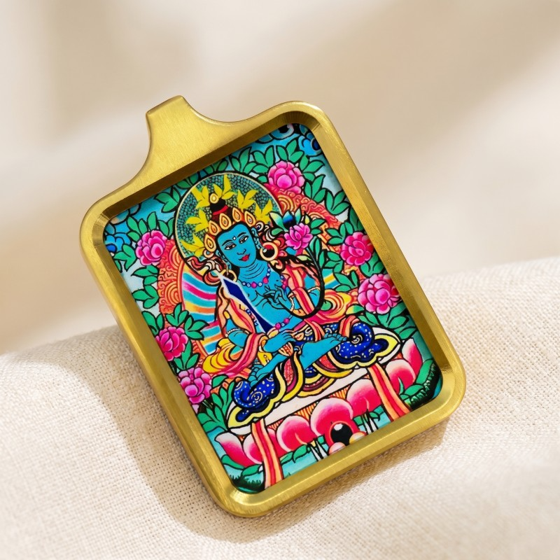 Ākāśagarbha Hand-Painted Thangka Pendant | Bodhisattva of Wisdom & Abundance Amulet image 2