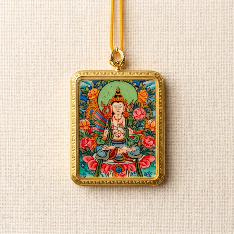 Akashagarbha Bodhisattva Hand-Painted Thangka Pendant | Deity of Wisdom & Financial Luck Amulet image 6