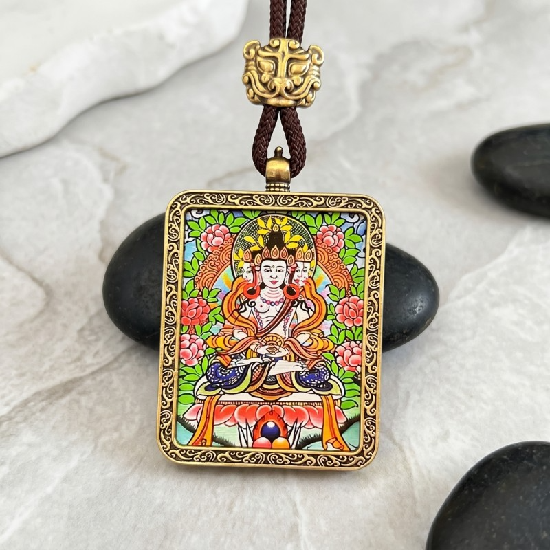 Akashagarbha Bodhisattva Hand-Painted Thangka Pendant | Deity of Wisdom & Financial Luck Amulet image 2