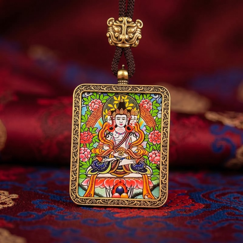 Akashagarbha Bodhisattva Hand-Painted Thangka Pendant | Deity of Wisdom & Financial Luck Amulet image 5