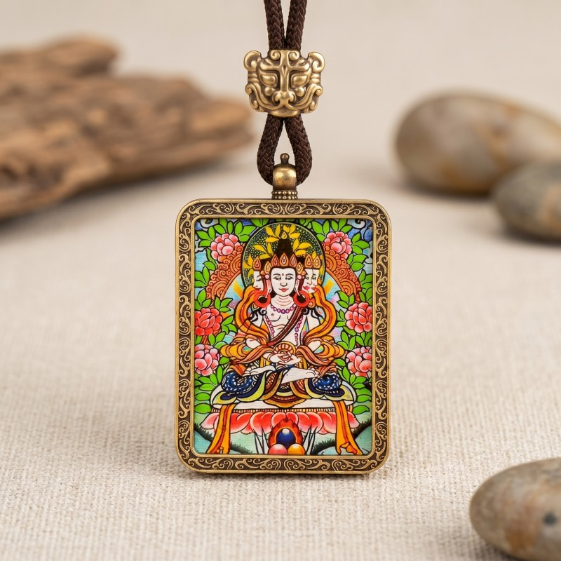 Akashagarbha Bodhisattva Hand-Painted Thangka Pendant | Deity of Wisdom & Financial Luck Amulet image 6