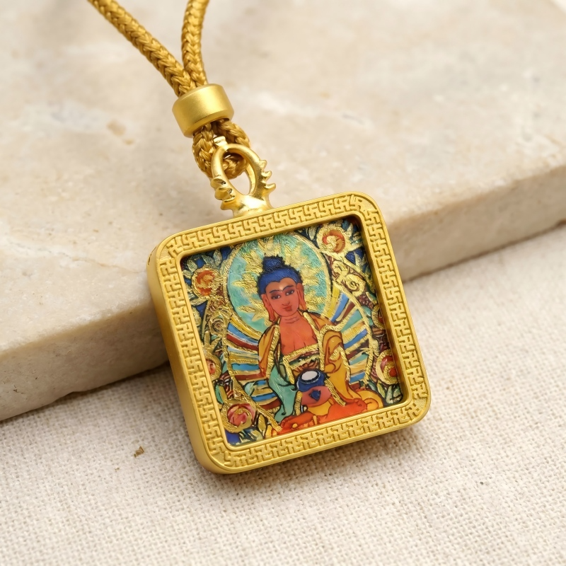 Amitabha Buddha (Amitayus) Hand-Painted Thangka Pendant | Buddha of Infinite Light & Longevity Amulet image 4