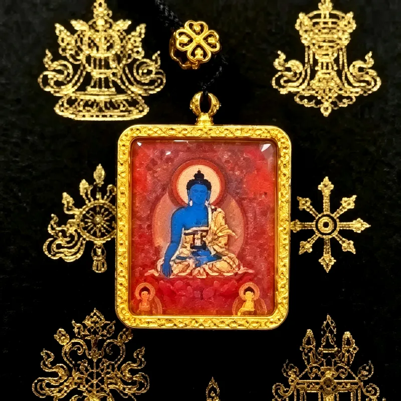 Amitabha Buddha Hand-Painted Thangka Pendant | Buddha of Infinite Light Amulet for Peace & Rebirth Blessings