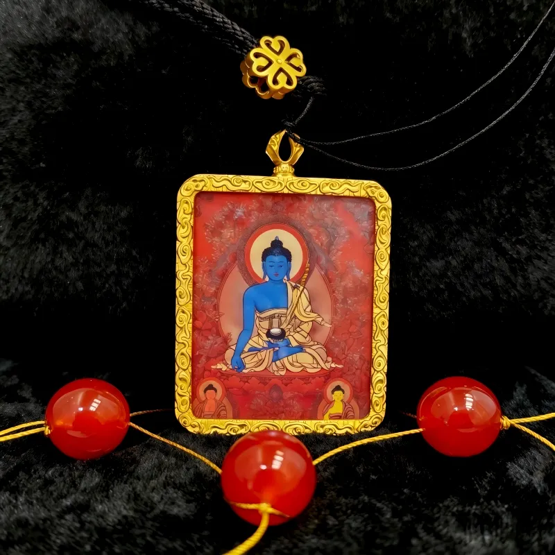 Amitabha Buddha Hand-Painted Thangka Pendant | Buddha of Infinite Light Amulet for Peace & Rebirth Blessings image 2