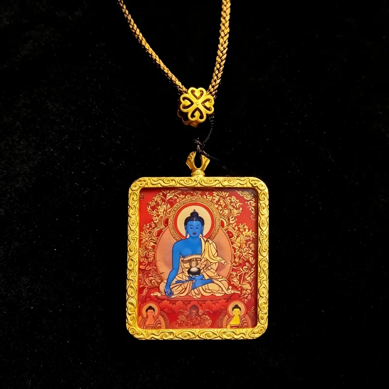 Amitabha Buddha Hand-Painted Thangka Pendant | Buddha of Infinite Light Amulet for Peace & Rebirth Blessings image 4