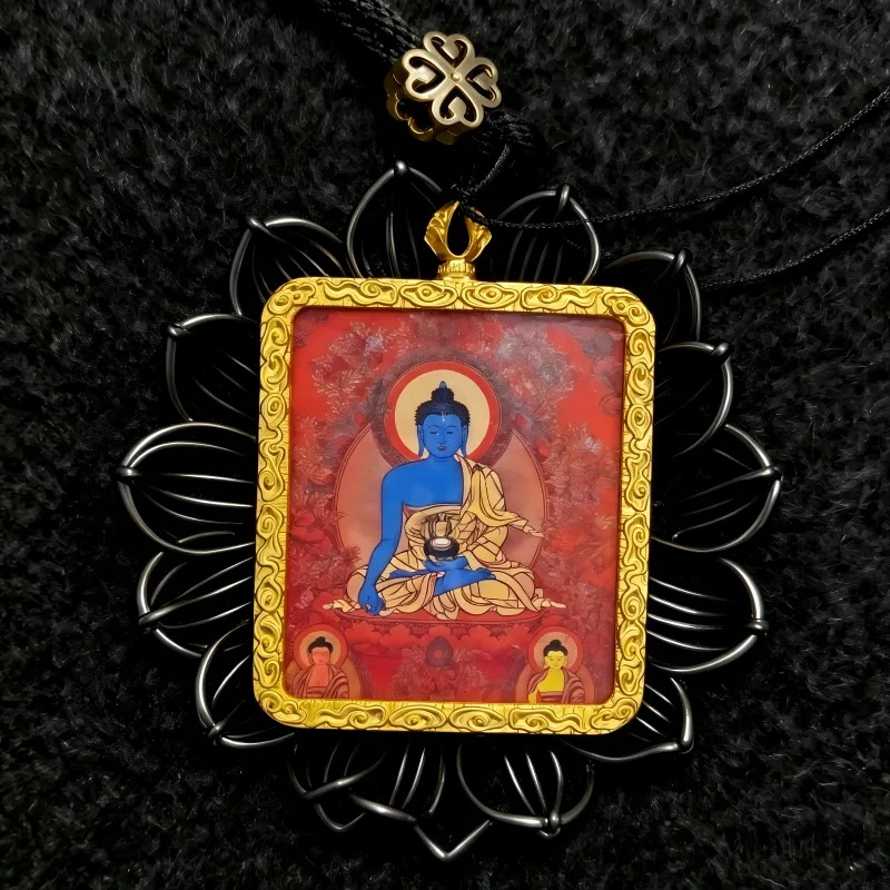 Amitabha Buddha Hand-Painted Thangka Pendant | Buddha of Infinite Light Amulet for Peace & Rebirth Blessings image 5