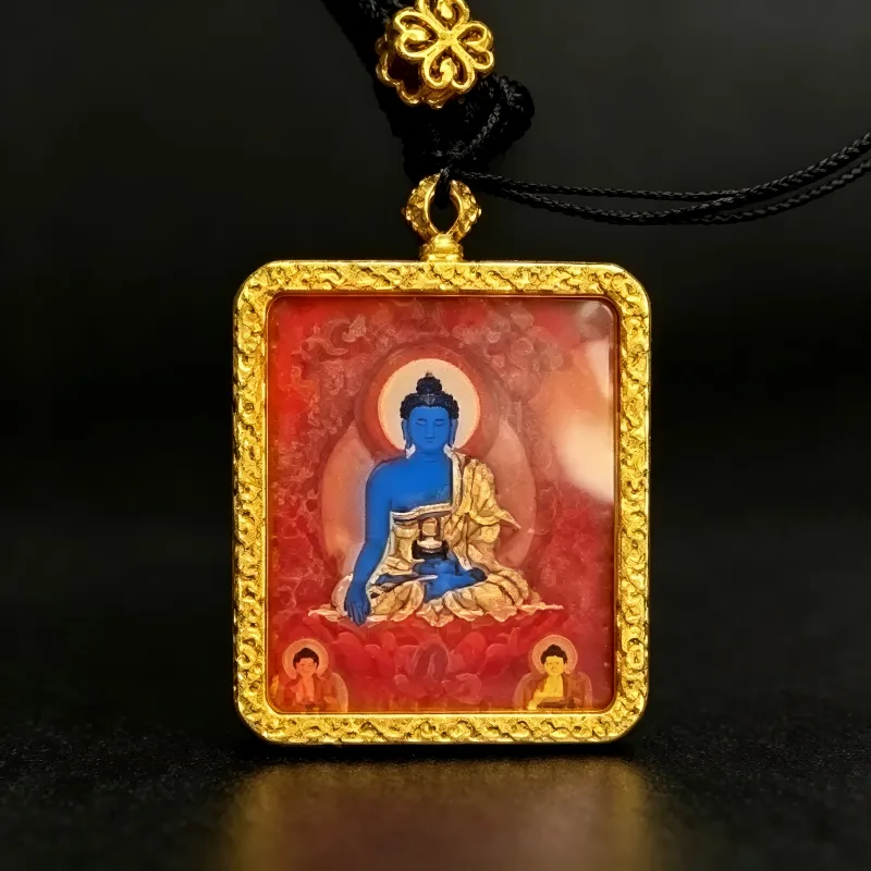 Amitabha Buddha Hand-Painted Thangka Pendant | Buddha of Infinite Light Amulet for Peace & Rebirth Blessings image 6
