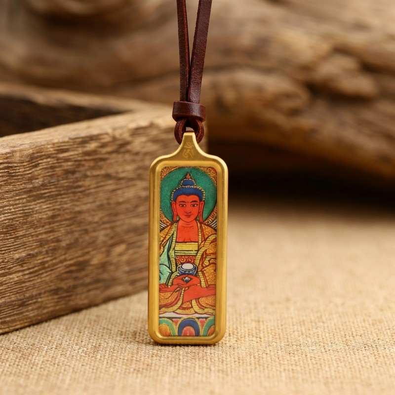 Amitabha Buddha Hand-Painted Thangka Pendant | Buddha of Infinite Light & Longevity Amulet