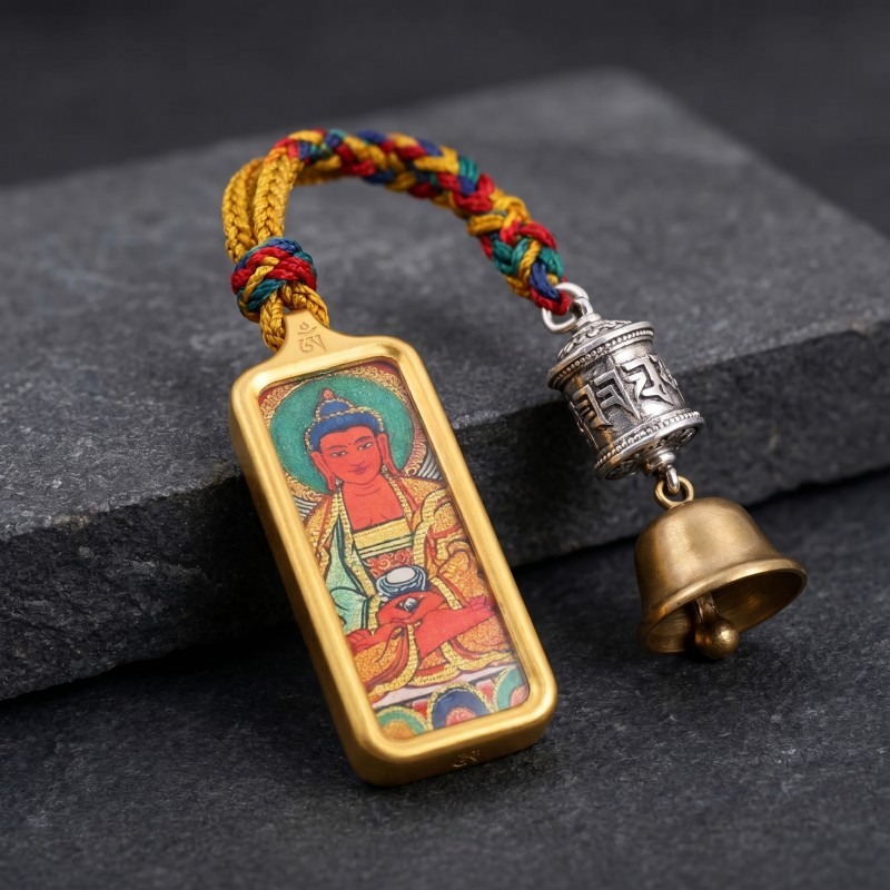 Amitabha Buddha Hand-Painted Thangka Pendant | Buddha of Infinite Light & Longevity Amulet image 2