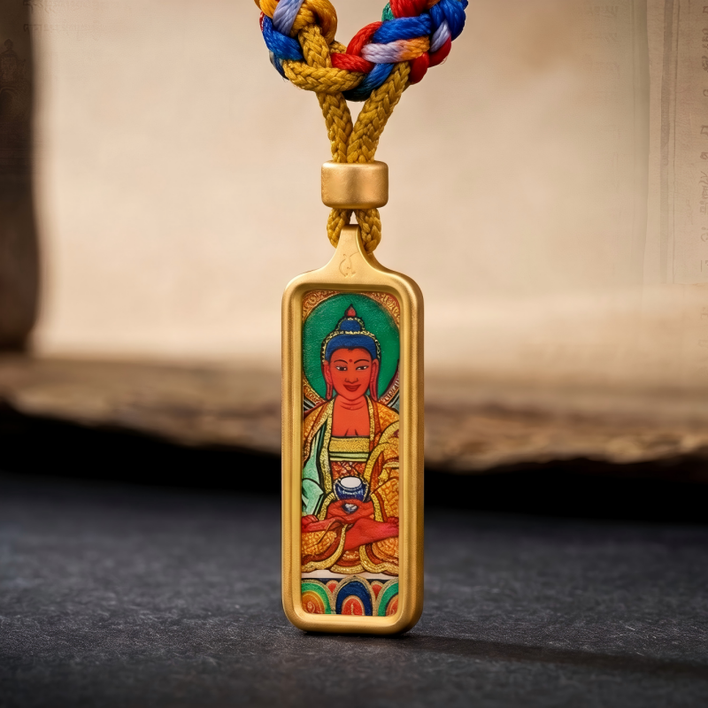 Amitabha Buddha Hand-Painted Thangka Pendant | Buddha of Infinite Light & Longevity Amulet image 4