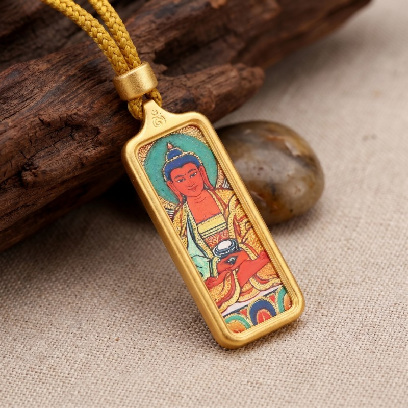 Amitabha Buddha Hand-Painted Thangka Pendant | Buddha of Infinite Light & Longevity Amulet image 5