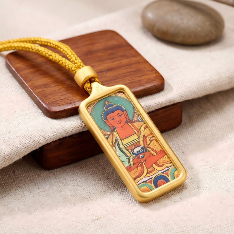 Amitabha Buddha Hand-Painted Thangka Pendant | Buddha of Infinite Light & Longevity Amulet image 6