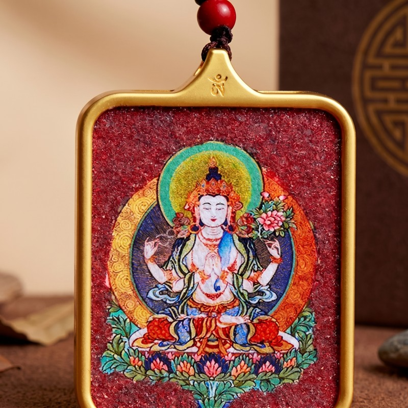 Amitabha Buddha Red Sandalwood Background Thangka Pendant | Guardian Deity for Dog & Pig Zodiac Signs Amulet