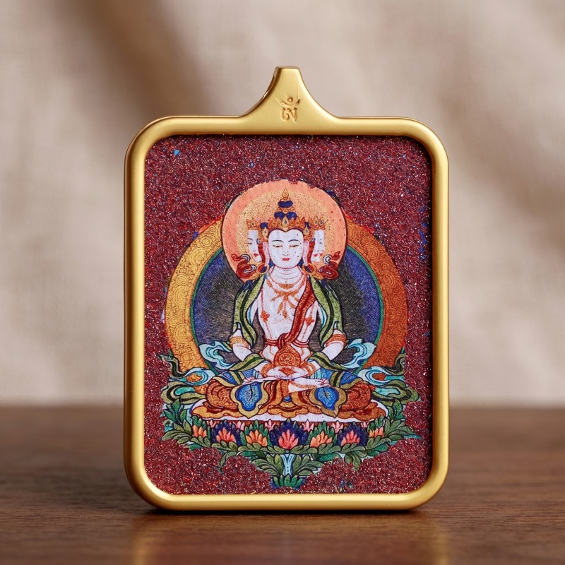 Amitabha Buddha Red Sandalwood Background Thangka Pendant | Guardian Deity for Dog & Pig Zodiac Signs Amulet image 2