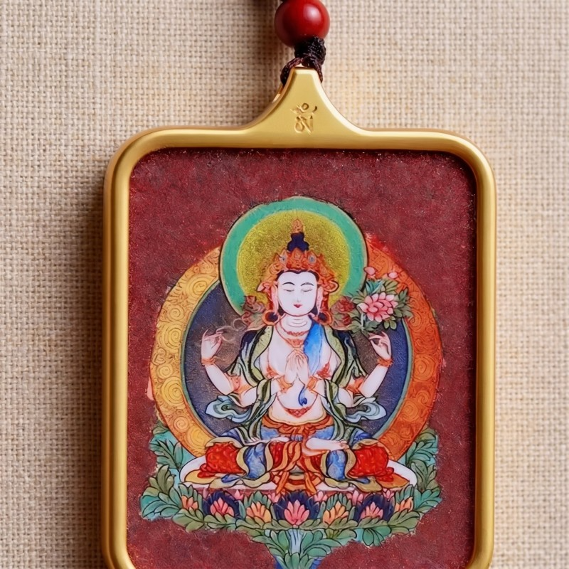 Amitabha Buddha Red Sandalwood Background Thangka Pendant | Guardian Deity for Dog & Pig Zodiac Signs Amulet image 3