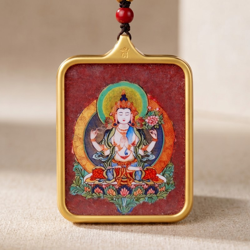 Amitabha Buddha Red Sandalwood Background Thangka Pendant | Guardian Deity for Dog & Pig Zodiac Signs Amulet image 4