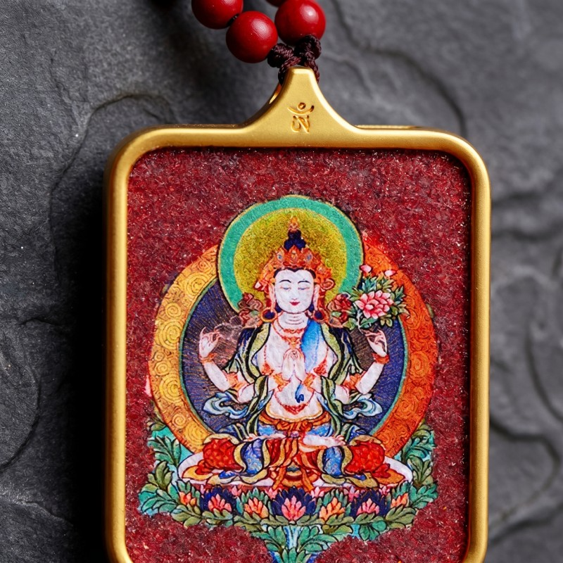 Amitabha Buddha Red Sandalwood Background Thangka Pendant | Guardian Deity for Dog & Pig Zodiac Signs Amulet image 5