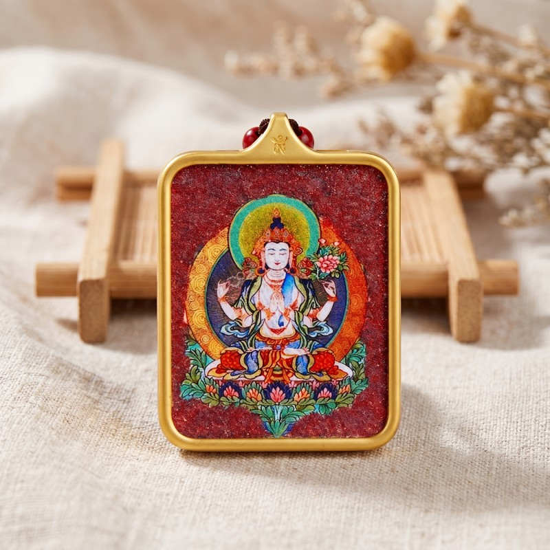 Amitabha Buddha Red Sandalwood Background Thangka Pendant | Guardian Deity for Dog & Pig Zodiac Signs Amulet image 6