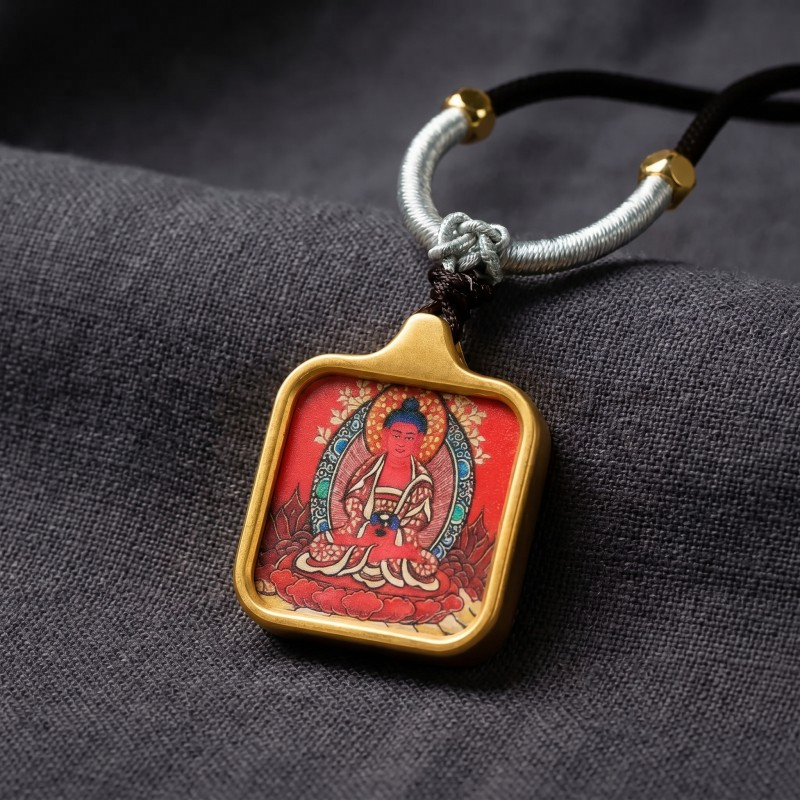 Amitabha Buddha Thangka Pendant | Guardian Deity for Dog & Pig Zodiac Signs Amulet image 2
