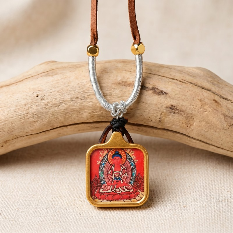 Amitabha Buddha Thangka Pendant | Guardian Deity for Dog & Pig Zodiac Signs Amulet image 3