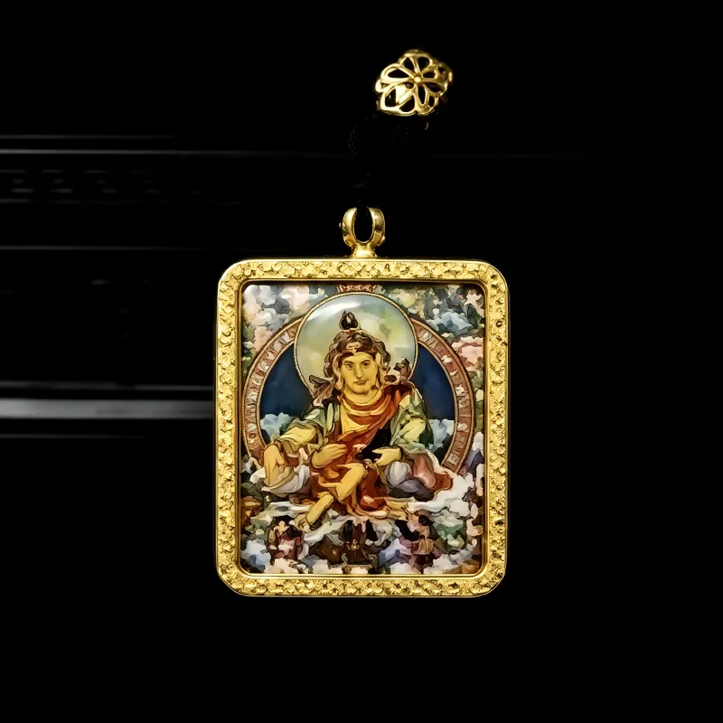 Black Jambhala Hand-Painted Thangka Pendant | God of Wealth & Protection Amulet image 4