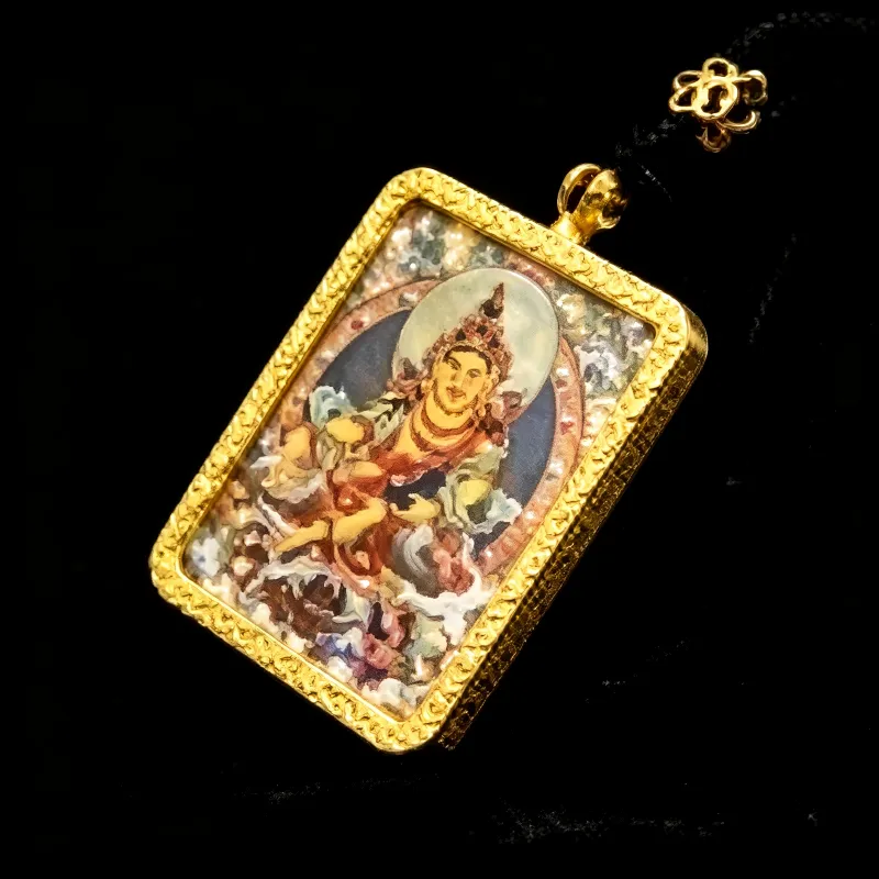 Black Jambhala Hand-Painted Thangka Pendant | God of Wealth & Protection Amulet image 5