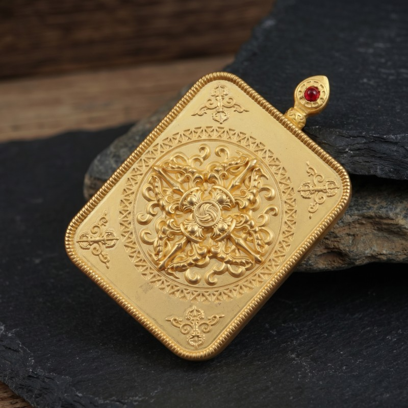 Buddha’s Wisdom Eyes (Golden Background) Hand-Painted Thangka Pendant | Sacred Prajna Eyes Amulet for Protection & Clarity
