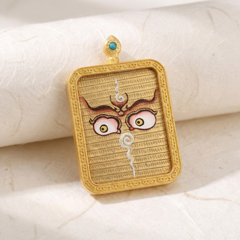 Buddha’s Wisdom Eyes (Golden Background) Hand-Painted Thangka Pendant | Sacred Prajna Eyes Amulet for Protection & Clarity image 5