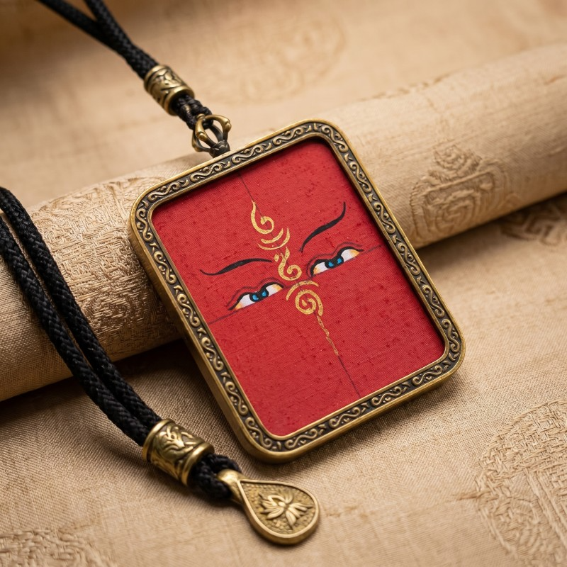 Buddha’s Wisdom Eyes (Prajna Eyes) Hand-Painted Thangka Pendant | Symbol of Clarity & Divine Protection Amulet