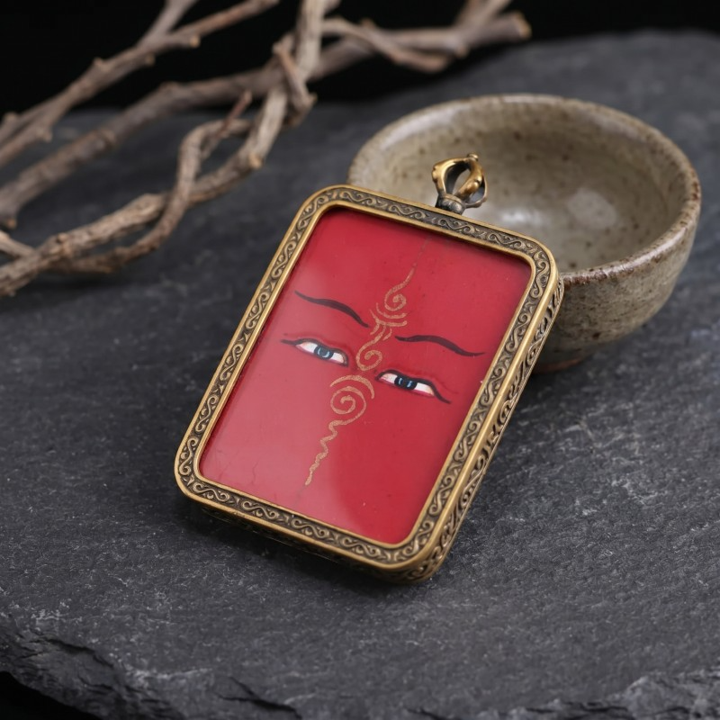 Buddha’s Wisdom Eyes (Prajna Eyes) Hand-Painted Thangka Pendant | Symbol of Clarity & Divine Protection Amulet image 3