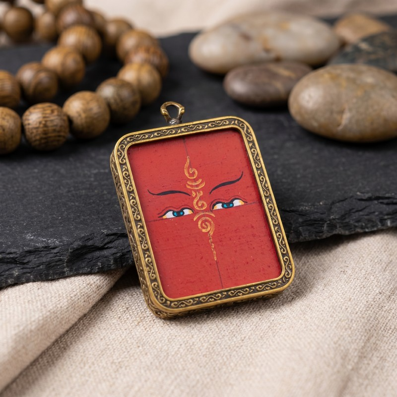Buddha’s Wisdom Eyes (Prajna Eyes) Hand-Painted Thangka Pendant | Symbol of Clarity & Divine Protection Amulet image 5