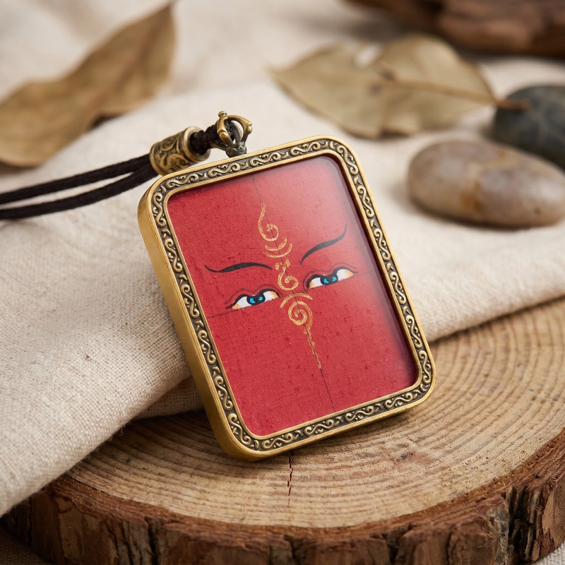 Buddha’s Wisdom Eyes (Prajna Eyes) Hand-Painted Thangka Pendant | Symbol of Clarity & Divine Protection Amulet image 6