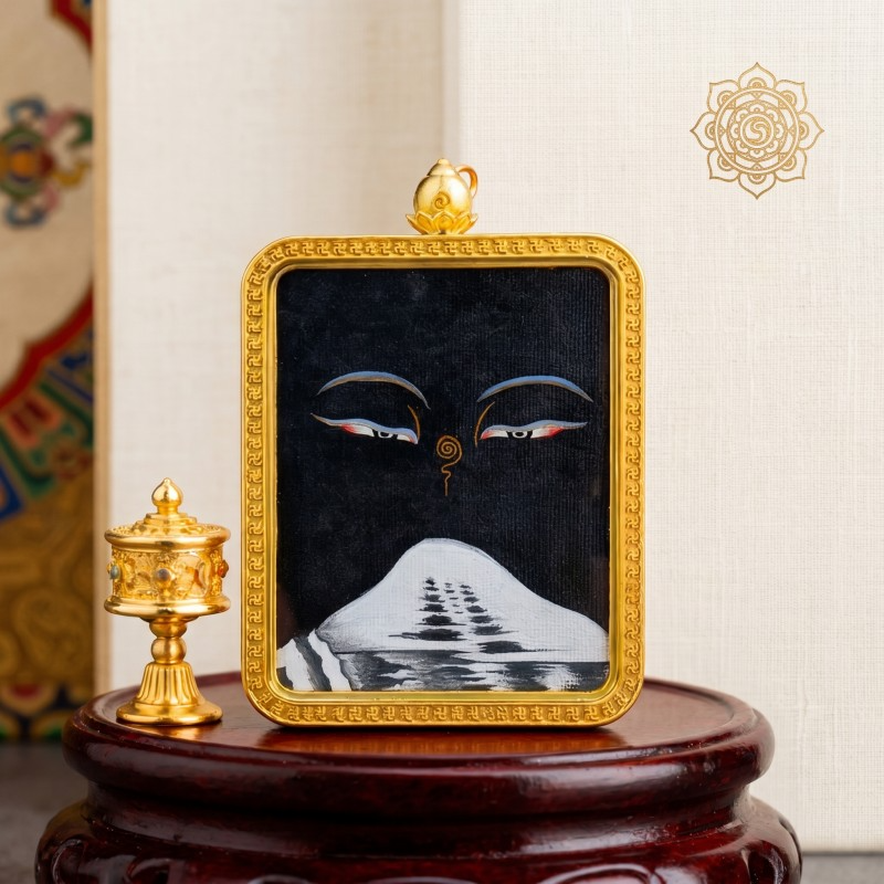Buddha’s Wisdom Eyes with Mount Kailash Hand-Painted Thangka Pendant | Sacred Symbol of Clarity & Spiritual Connection Amulet image 5