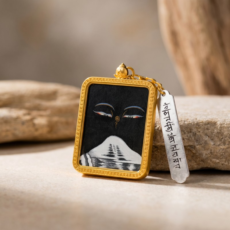 Buddha’s Wisdom Eyes with Mount Kailash Hand-Painted Thangka Pendant | Sacred Symbol of Clarity & Spiritual Connection Amulet image 6