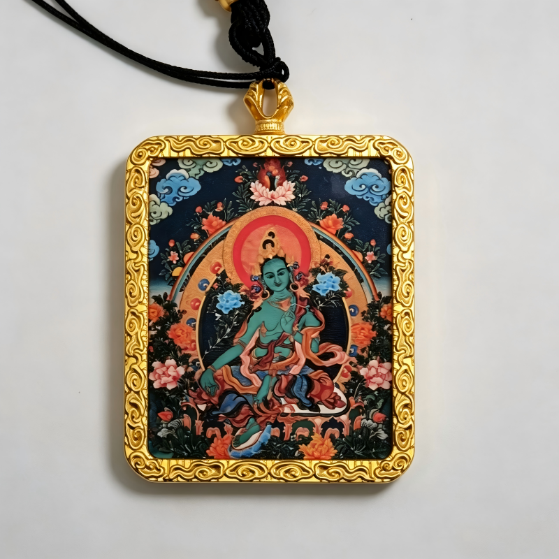 Chenrezig (Four-Armed Avalokiteshvara) Hand-Painted Thangka Pendant | Bodhisattva of Compassion Amulet for Peace & Protection image 2