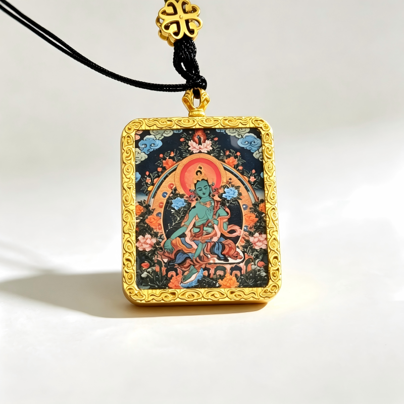 Chenrezig (Four-Armed Avalokiteshvara) Hand-Painted Thangka Pendant | Bodhisattva of Compassion Amulet for Peace & Protection image 4