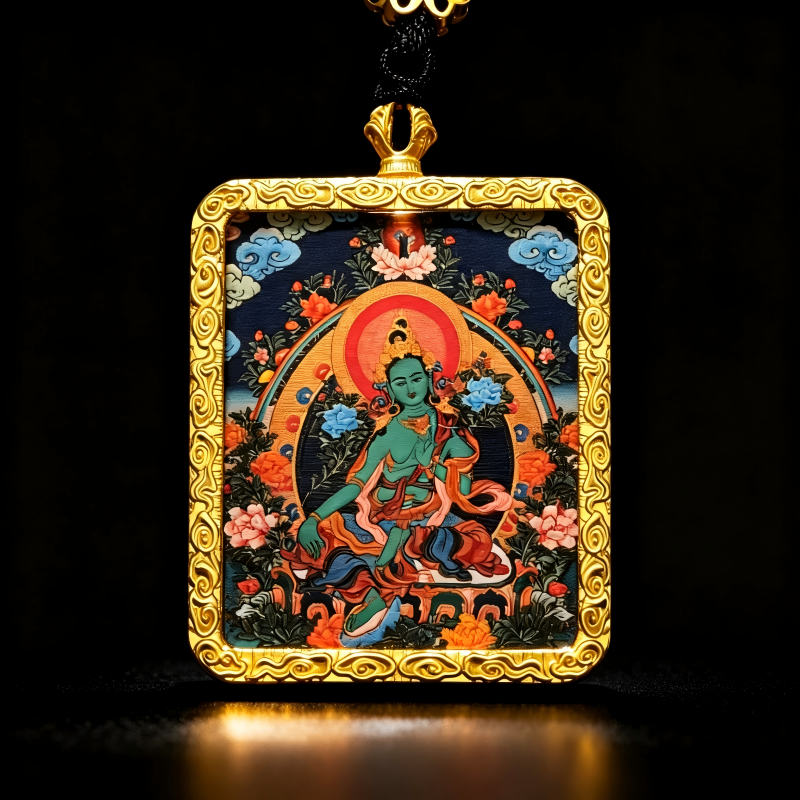 Chenrezig (Four-Armed Avalokiteshvara) Hand-Painted Thangka Pendant | Bodhisattva of Compassion Amulet for Peace & Protection image 5