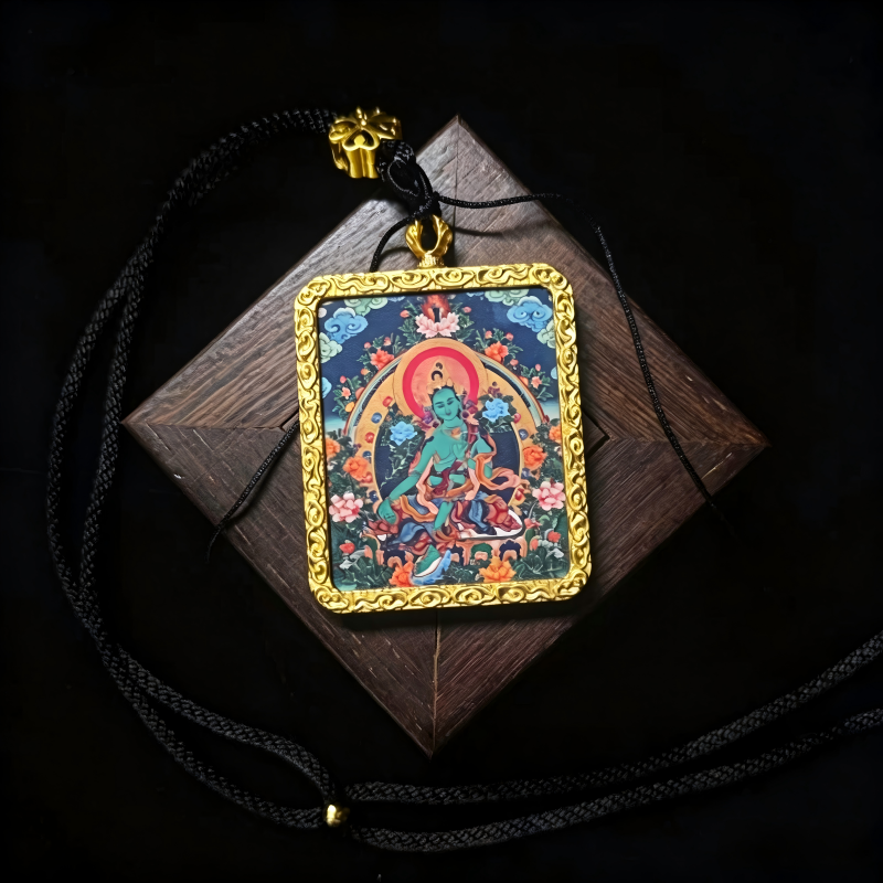 Chenrezig (Four-Armed Avalokiteshvara) Hand-Painted Thangka Pendant | Bodhisattva of Compassion Amulet for Peace & Protection image 6