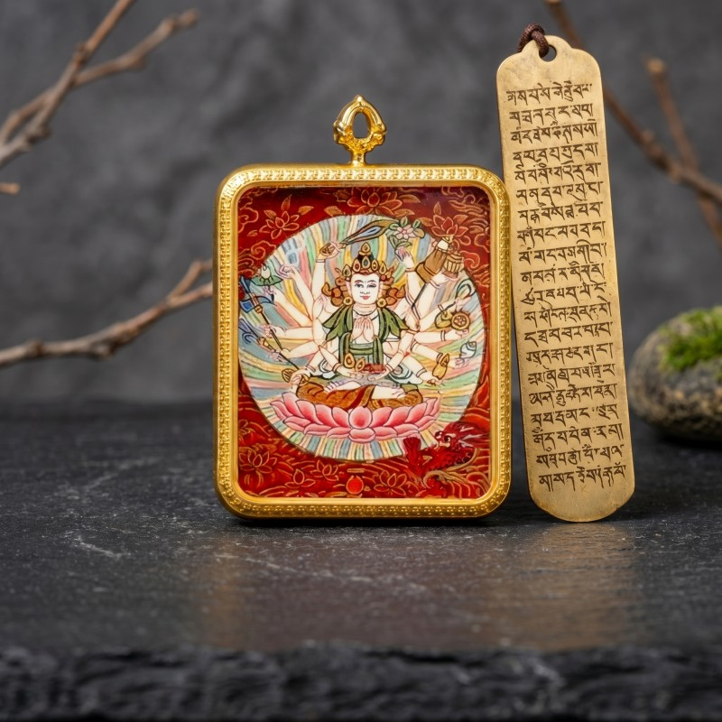 Cundi Bodhisattva Hand-Painted Thangka Pendant | Goddess of 1000 Blessings & Wish-Fulfillment Amulet image 5