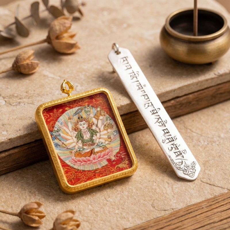 Cundi Bodhisattva Hand-Painted Thangka Pendant | Goddess of 1000 Blessings & Wish-Fulfillment Amulet image 6