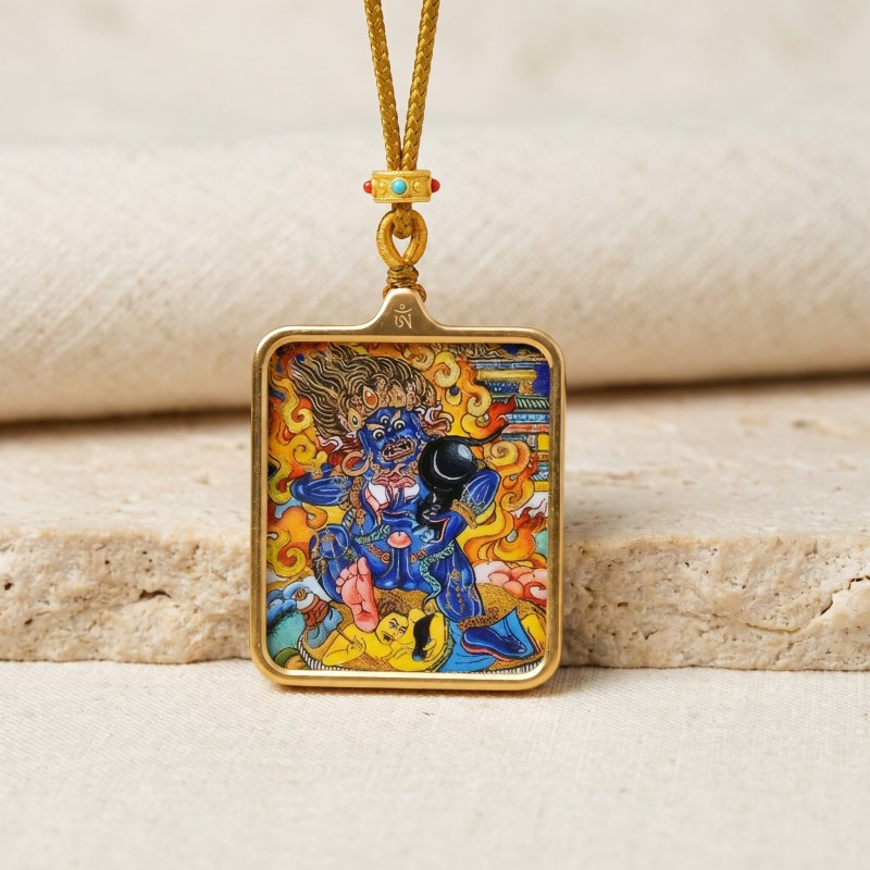 Double-Sided White Jambhala Thangka Pendant with Mantra | God of Wealth & Protection Amulet image 5